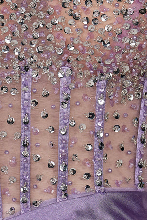 Purple Sweetheart Mermaid Satin Long Prom Dress with Beading
