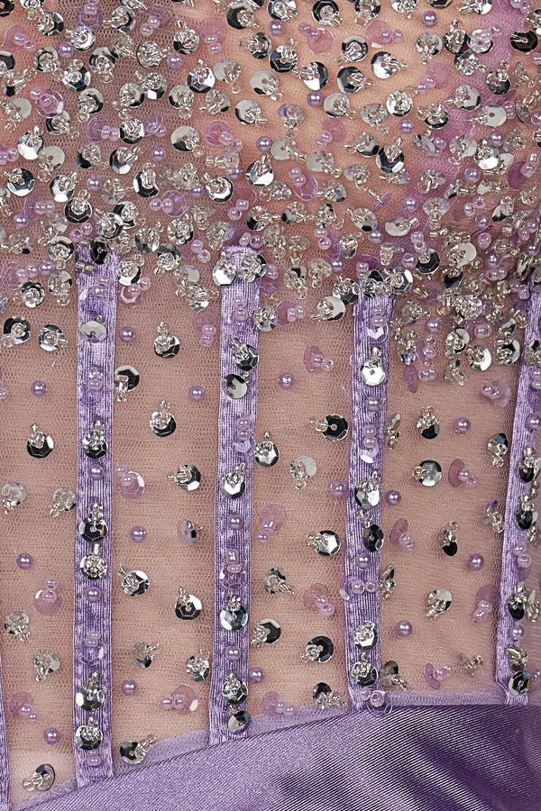 Purple Sweetheart Mermaid Satin Long Prom Dress with Beading