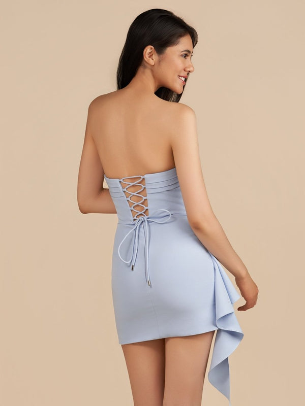 Eldona | Sky Blue - Strapless Spandex Bodycon Homecoming Dress With Slit