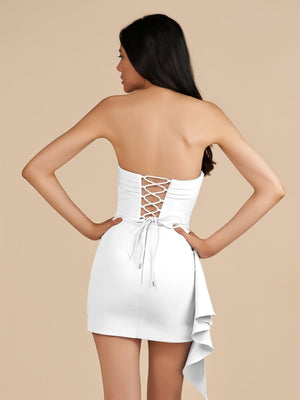 White - Strapless Spandex Bodycon Homecoming & Cocktail Dress With Slit – Homecoming Dresses by KissProm | Available at KissProm
