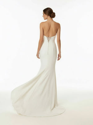 Elegant Mermaid Strapless Elastic Satin Wedding Dresses with Train - KissProm