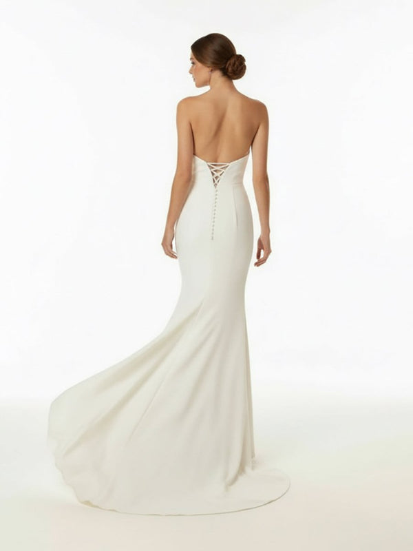 Elegant Mermaid Strapless Elastic Satin Wedding Dresses with Train - KissProm