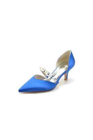 Elegant Satin Pointed Toe Heels with Pearl Strap - KissProm