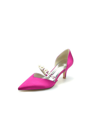 Elegant Satin Pointed Toe Heels with Pearl Strap - KissProm