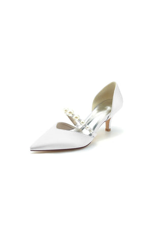 Elegant Satin Pointed Toe Heels with Pearl Strap - KissProm