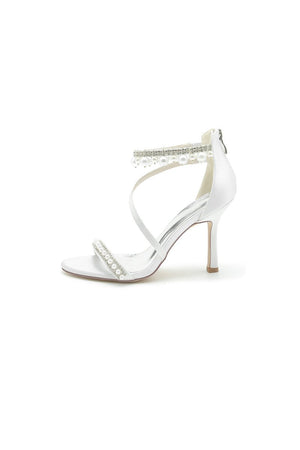 Elegant Single Strap Pearl Beaded Wedding Shoes - KissProm
