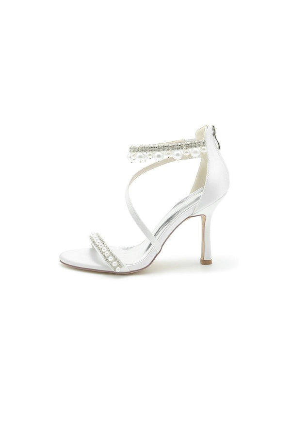 Elegant Single Strap Pearl Beaded Wedding Shoes - KissProm