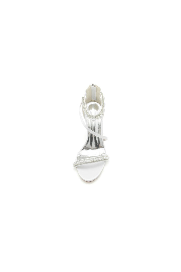 Elegant Single Strap Pearl Beaded Wedding Shoes - KissProm