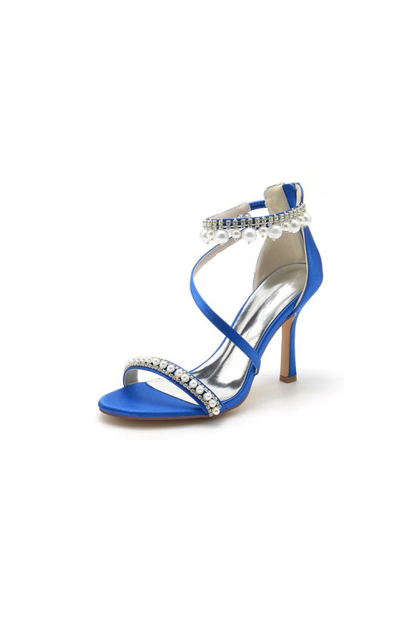 Elegant Single Strap Pearl Beaded Wedding Shoes - KissProm