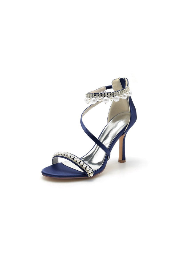 Elegant Single Strap Pearl Beaded Wedding Shoes - KissProm