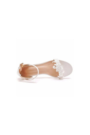 Elegant White Lace Open Toe Ankle - strap Block Heels - KissProm