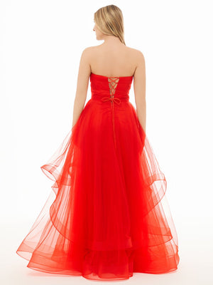 Light Pink A Line Strapless Organza Prom Dress – Prom Dress by KissProm | Available at KissProm