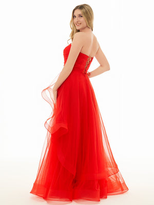 Light Pink A Line Strapless Organza Prom Dress – Prom Dress by KissProm | Available at KissProm