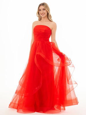 Light Pink A Line Strapless Organza Prom Dress – Prom Dress by KissProm | Available at KissProm