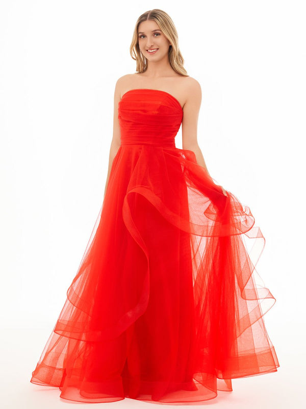 Light Pink A Line Strapless Organza Prom Dress – Prom Dress by KissProm | Available at KissProm