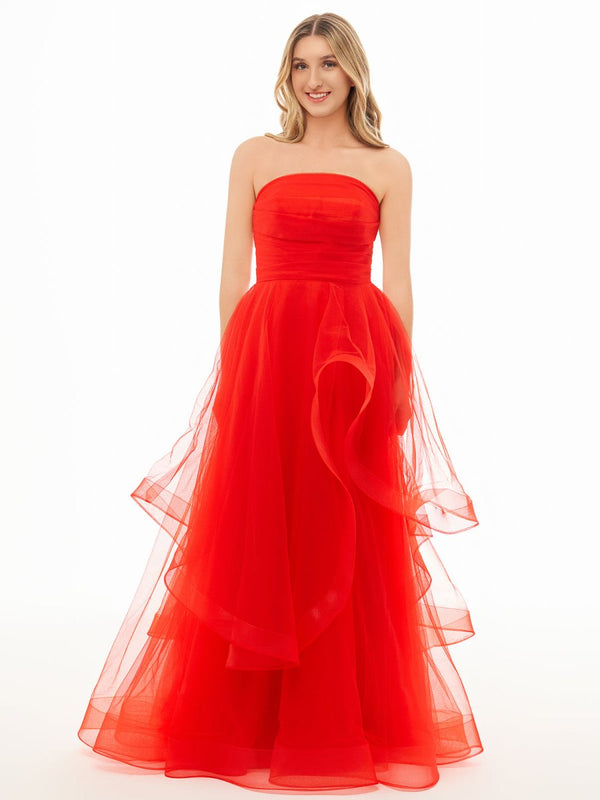 Light Pink A Line Strapless Organza Prom Dress – Prom Dress by KissProm | Available at KissProm