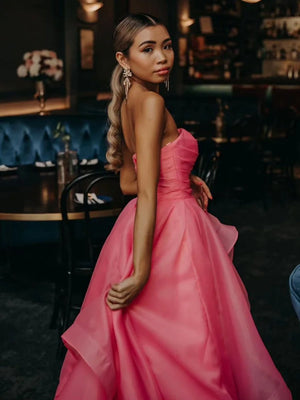 Light Pink A Line Strapless Organza Prom Dress – Prom Dress by KissProm | Available at KissProm