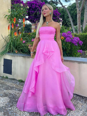 Light Pink A Line Strapless Organza Prom Dress – Prom Dress by KissProm | Available at KissProm
