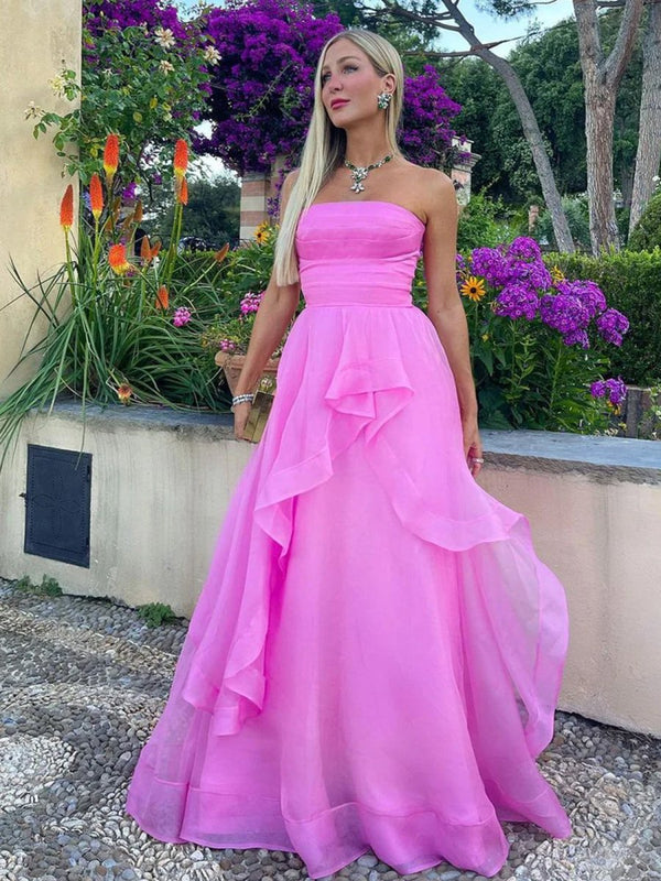 Light Pink A Line Strapless Organza Prom Dress – Prom Dress by KissProm | Available at KissProm