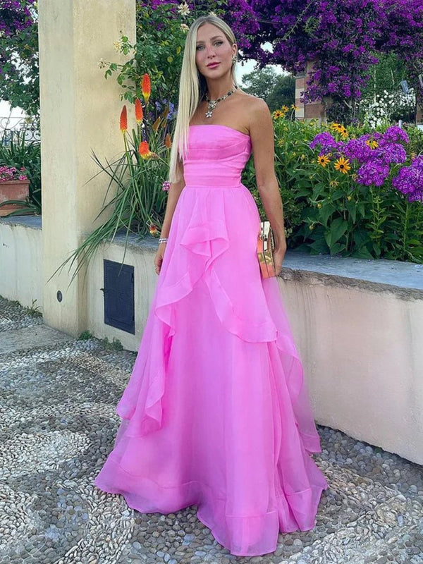 Light Pink A Line Strapless Organza Prom Dress – Prom Dress by KissProm | Available at KissProm