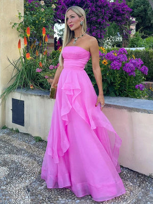 Light Pink A Line Strapless Organza Prom Dress – Prom Dress by KissProm | Available at KissProm