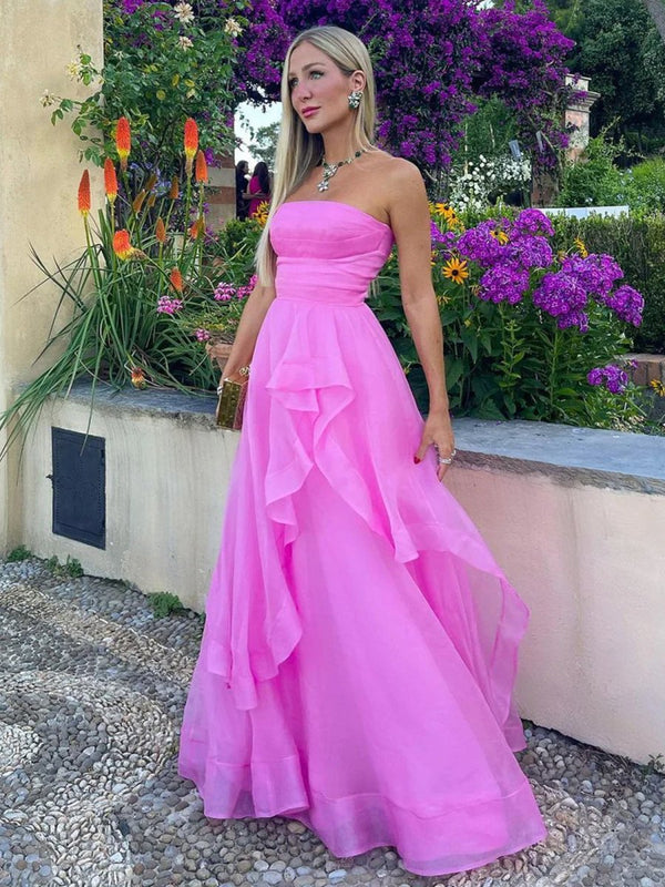Light Pink A Line Strapless Organza Prom Dress – Prom Dress by KissProm | Available at KissProm