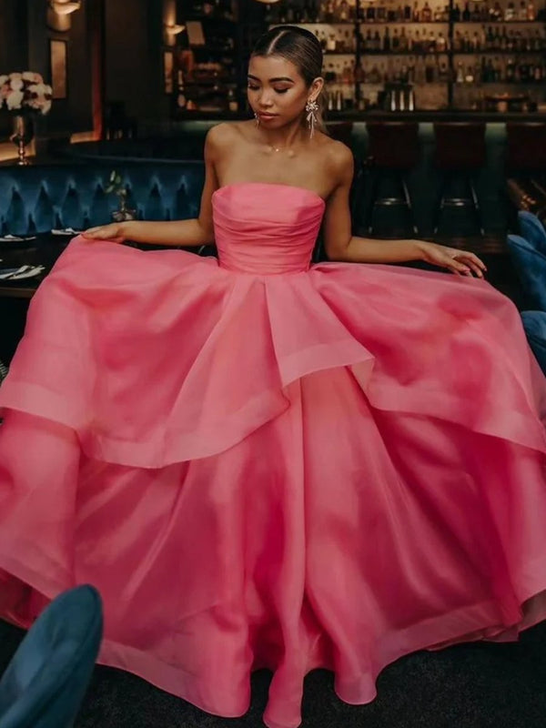 Light Pink A Line Strapless Organza Prom Dress – Prom Dress by KissProm | Available at KissProm