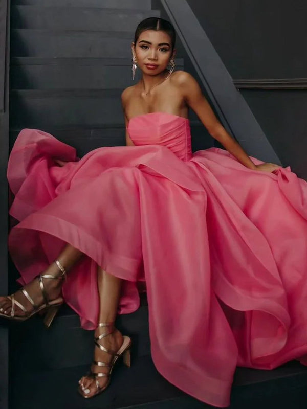 Light Pink A Line Strapless Organza Prom Dress – Prom Dress by KissProm | Available at KissProm
