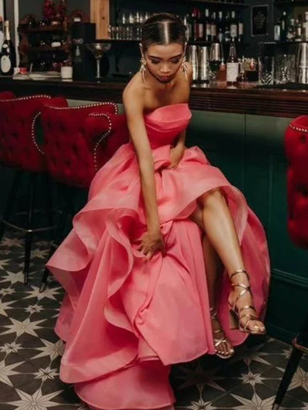 Light Pink A Line Strapless Organza Prom Dress – Prom Dress by KissProm | Available at KissProm
