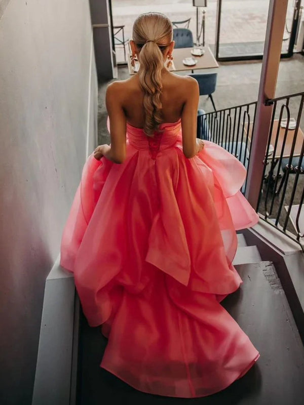 Light Pink A Line Strapless Organza Prom Dress – Prom Dress by KissProm | Available at KissProm