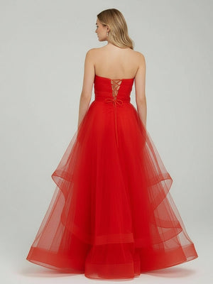 Light Pink A Line Strapless Organza Prom Dress – Prom Dress by KissProm | Available at KissProm