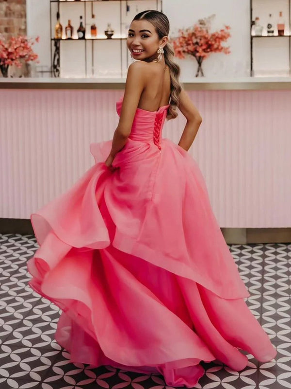 Light Pink A Line Strapless Organza Prom Dress – Prom Dress by KissProm | Available at KissProm