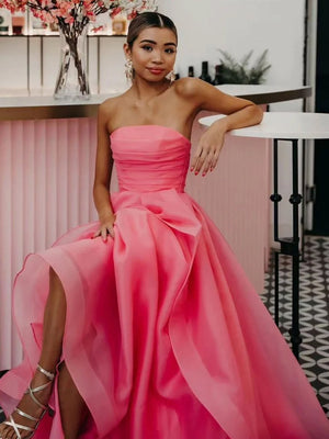 Light Pink A Line Strapless Organza Prom Dress – Prom Dress by KissProm | Available at KissProm