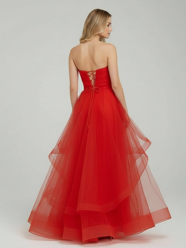 Light Pink A Line Strapless Organza Prom Dress – Prom Dress by KissProm | Available at KissProm