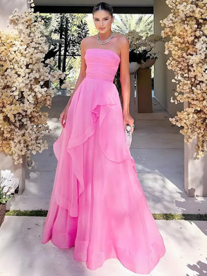 Light Pink A Line Strapless Organza Prom Dress – Prom Dress by KissProm | Available at KissProm