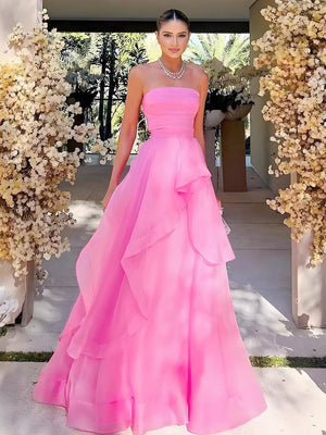 Light Pink A Line Strapless Organza Prom Dress – Prom Dress by KissProm | Available at KissProm