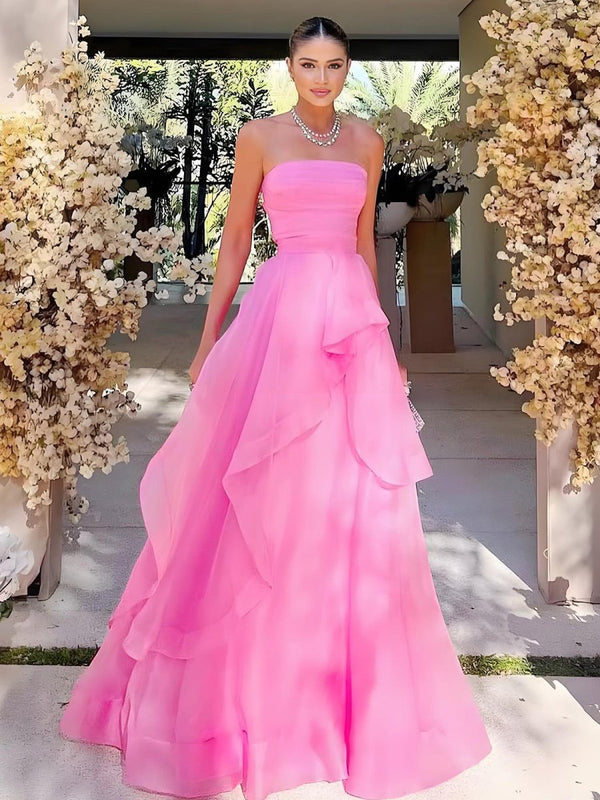 Light Pink A Line Strapless Organza Prom Dress – Prom Dress by KissProm | Available at KissProm