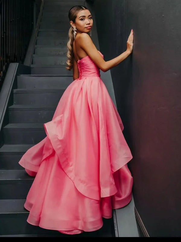 Light Pink A Line Strapless Organza Prom Dress – Prom Dress by KissProm | Available at KissProm