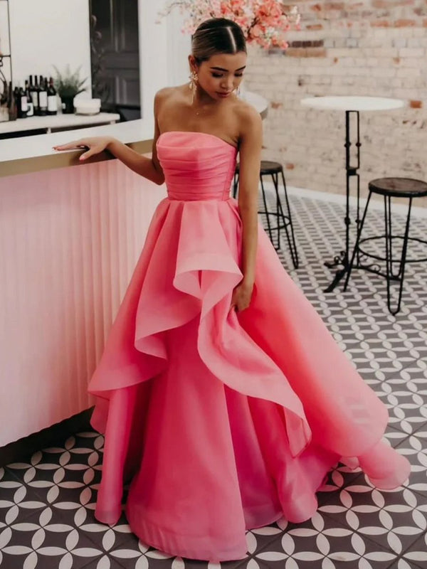 Light Pink A Line Strapless Organza Prom Dress – Prom Dress by KissProm | Available at KissProm