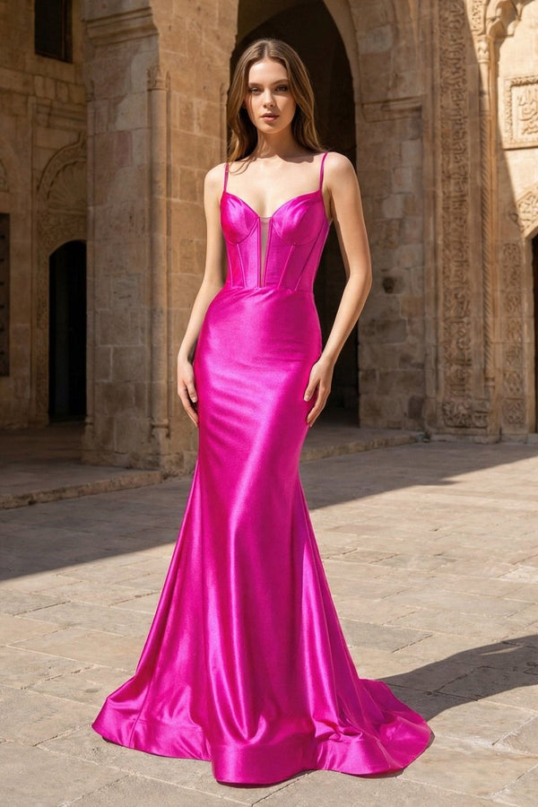 Plunge Neck Black Satin Mermaid Long Prom Dress - KissProm