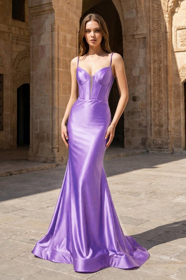 Plunge Neck Black Satin Mermaid Long Prom Dress - KissProm