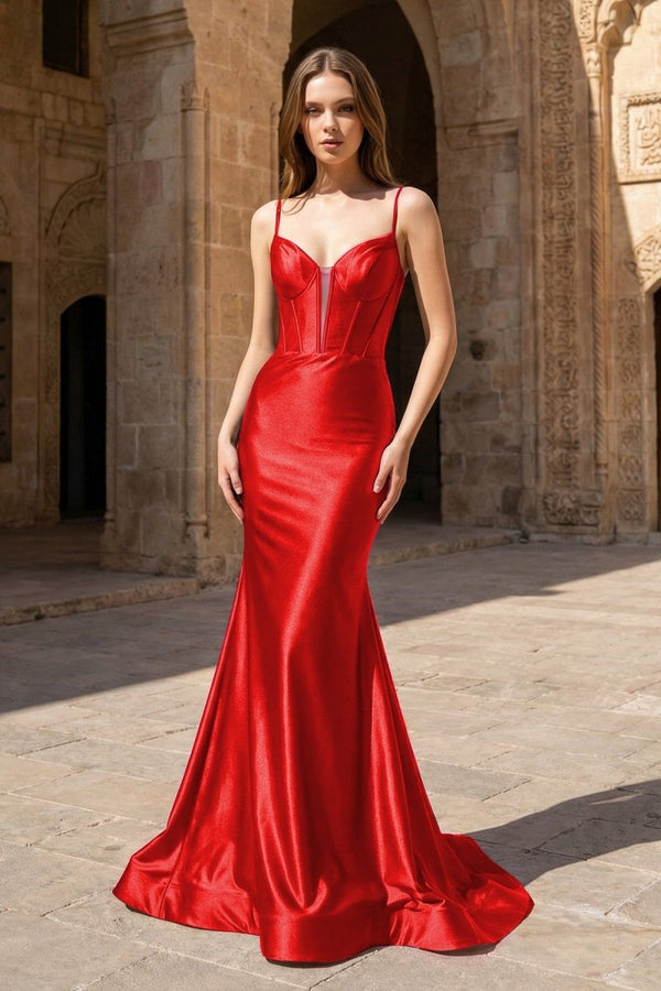 Plunge Neck Black Satin Mermaid Long Prom Dress - KissProm