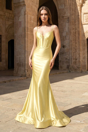 Plunge Neck Black Satin Mermaid Long Prom Dress - KissProm