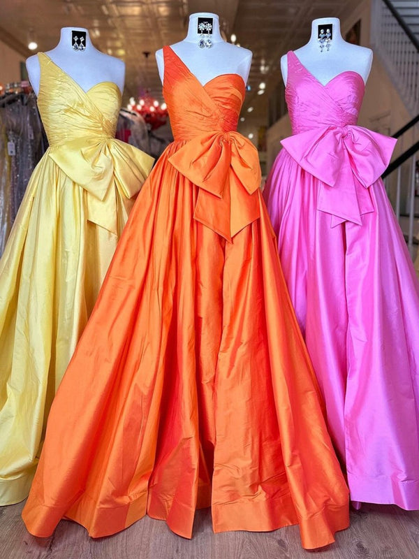 Elvinia | One Shoulder Satin A Line Prom Dress With Bow