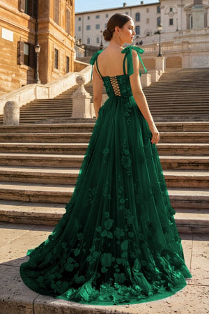 Scarlet Tulle A - line 3D Flower Long Prom Dress With Slit - KissProm