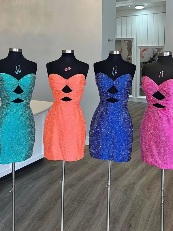 Eos | Royal Blue - Sheath Sweetheart Sequined Cut Out Short Homecoming Dresses