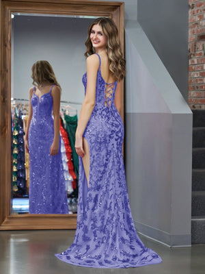Erryn |Purple Sheath Sequins Long Prom Dress with Slit - KissProm