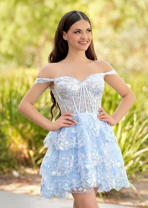 Everly | Sky Blue - A-Line Sweetheart Tiered Short Homecoming Dress
