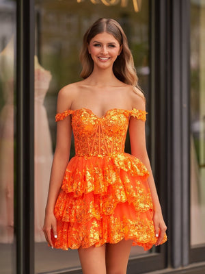 Everly | Orange - A-Line Sweetheart Tiered Short Homecoming Dress