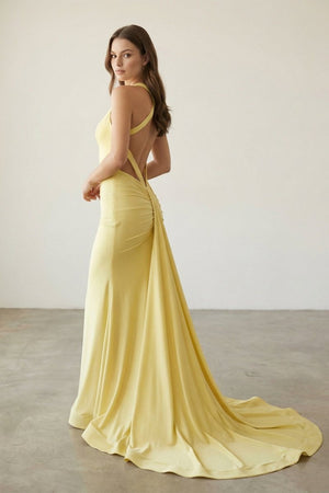 Pink Halter Satin Mermaid Open Back Long Formal Prom Dresses – Prom Dress by KissProm | Available at KissProm
